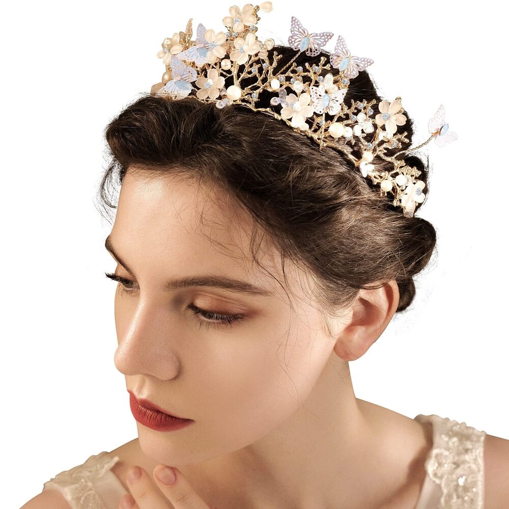 9683 Bride Fairy Flower Crown - Wedding Party White Pearl Flower Headpiece